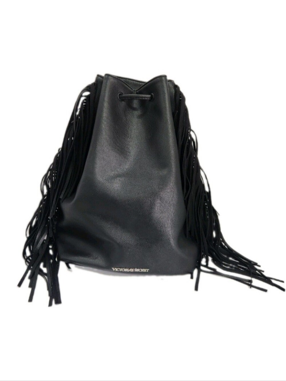 Victoria’s Secret Black Fringe Bohemian Festival Backpack Bucket Drawstring Bag